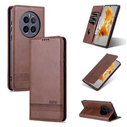 For Huawei Mate 50 / Mate 50E AZNS Magnetic Calf Texture Flip Leather Phone Case(Dark Brown) by AZNS