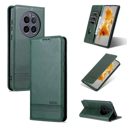 For Huawei Mate 50 / Mate 50E AZNS Magnetic Calf Texture Flip Leather Phone Case(Dark Green) by AZNS