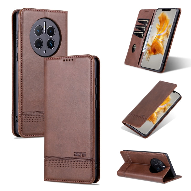 For Huawei Mate 50 Pro AZNS Magnetic Calf Texture Flip Leather Phone Case(Dark Brown) by AZNS