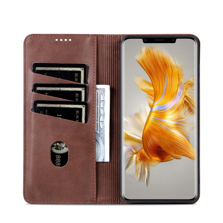 For Huawei Mate 50 Pro AZNS Magnetic Calf Texture Flip Leather Phone Case(Dark Brown) by AZNS