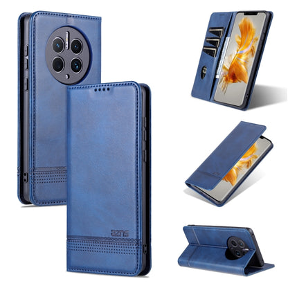 For Huawei Mate 50 Pro AZNS Magnetic Calf Texture Flip Leather Phone Case(Dark Blue) by AZNS
