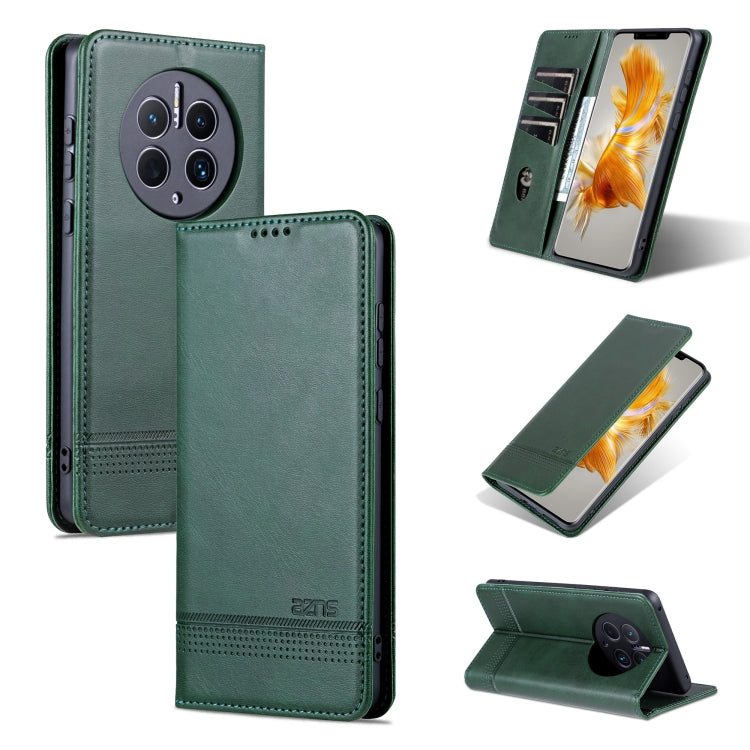 For Huawei Mate 50 Pro AZNS Magnetic Calf Texture Flip Leather Phone Case(Dark Green) by AZNS
