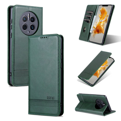 For Huawei Mate 50 Pro AZNS Magnetic Calf Texture Flip Leather Phone Case(Dark Green) by AZNS