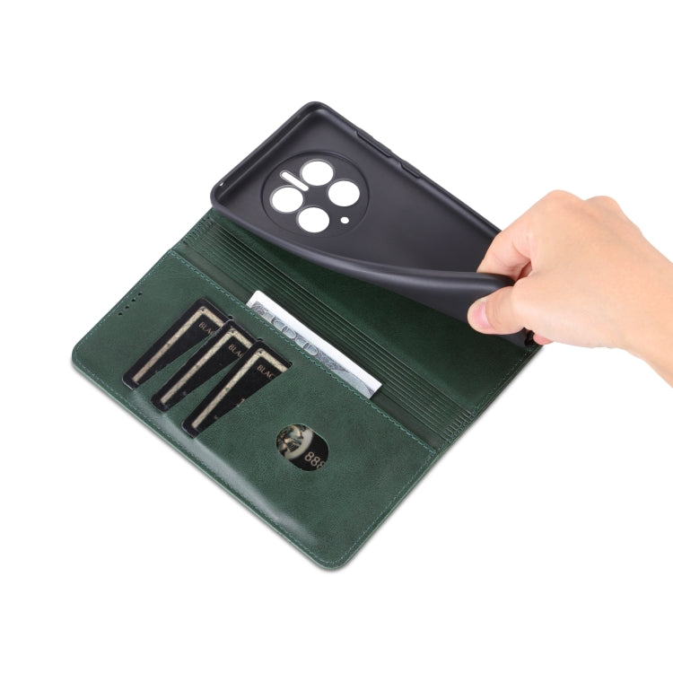 For Huawei Mate 50 Pro AZNS Magnetic Calf Texture Flip Leather Phone Case(Dark Green) by AZNS