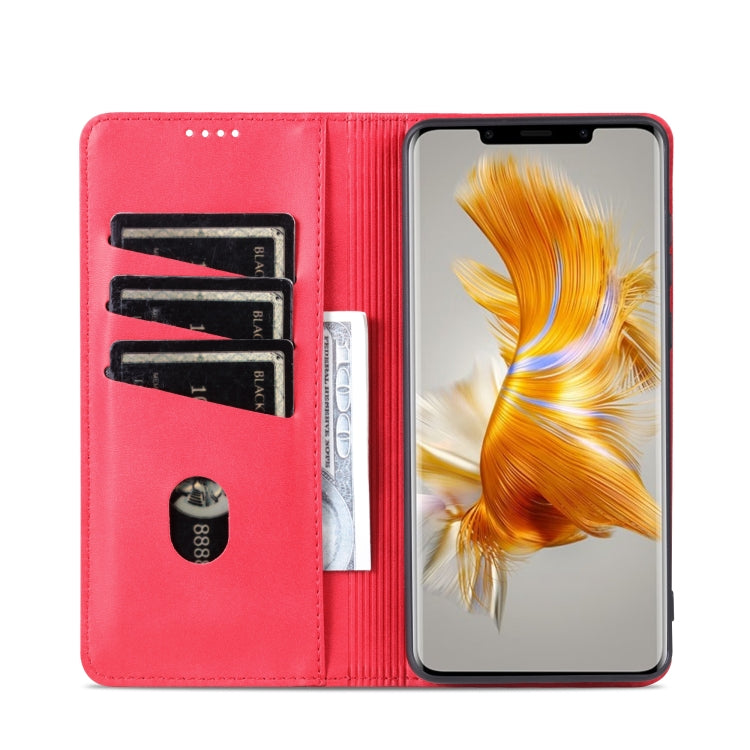 For Huawei Mate 50 Pro AZNS Magnetic Calf Texture Flip Leather Phone Case(Red) by AZNS
