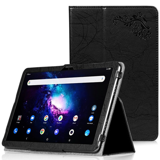 For TCL Tab Pro 5G Flower Embossed Leather Tablet Case with Holder(Black) by bashfashion