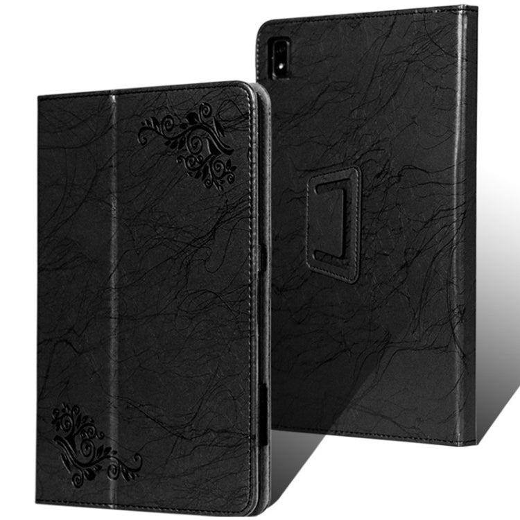 For TCL Tab Pro 5G Flower Embossed Leather Tablet Case with Holder(Black) by bashfashion