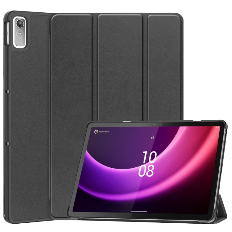 For Lenovo Tab P11 Gen 2 Custer Pure Color 3-Fold Holder Leather Smart Tablet Case(Black) by bashfashion
