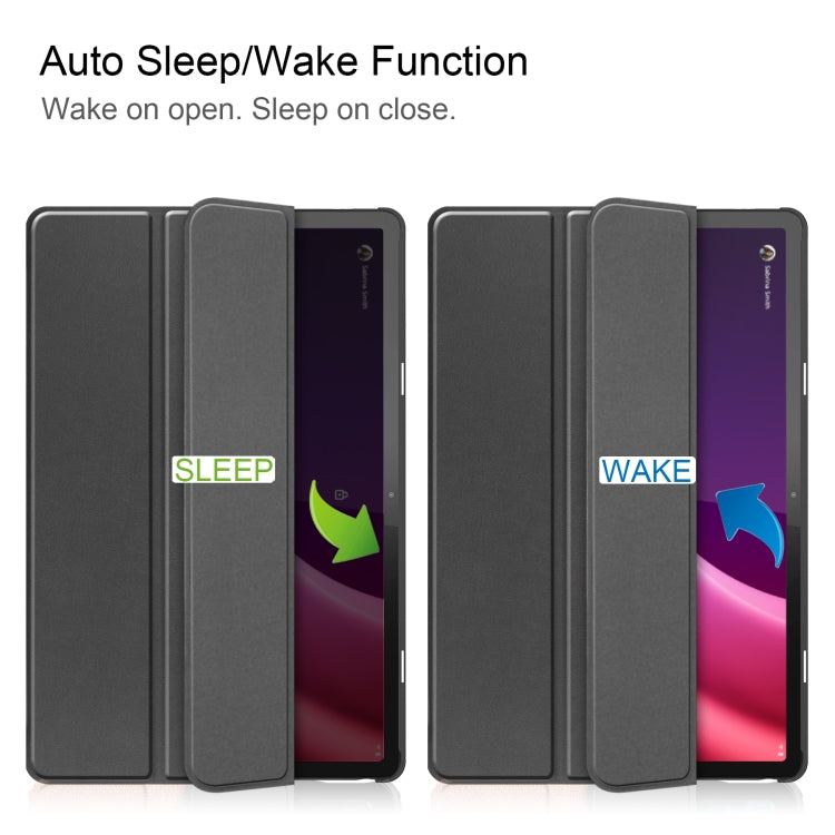 For Lenovo Tab P11 Gen 2 Custer Pure Color 3-Fold Holder Leather Smart Tablet Case(Black) by bashfashion