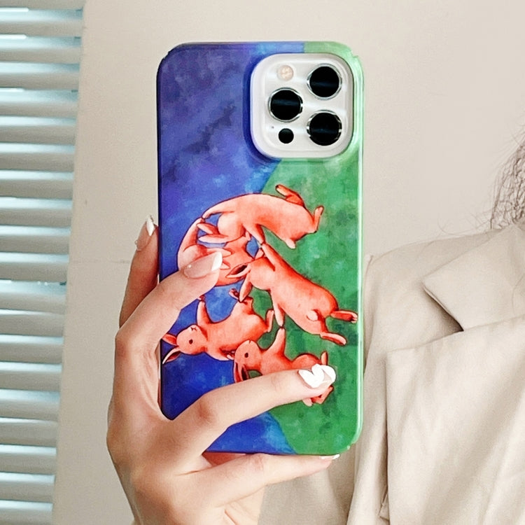 For iPhone 14 Pro Max Cartoon Film Craft Hard PC Phone Case(Dancing Rabbit) by bashfashion