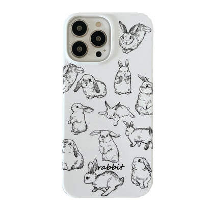 For iPhone 13 Cartoon Film Craft Hard PC Phone Case(Sketch Rabbit) by bashfashion