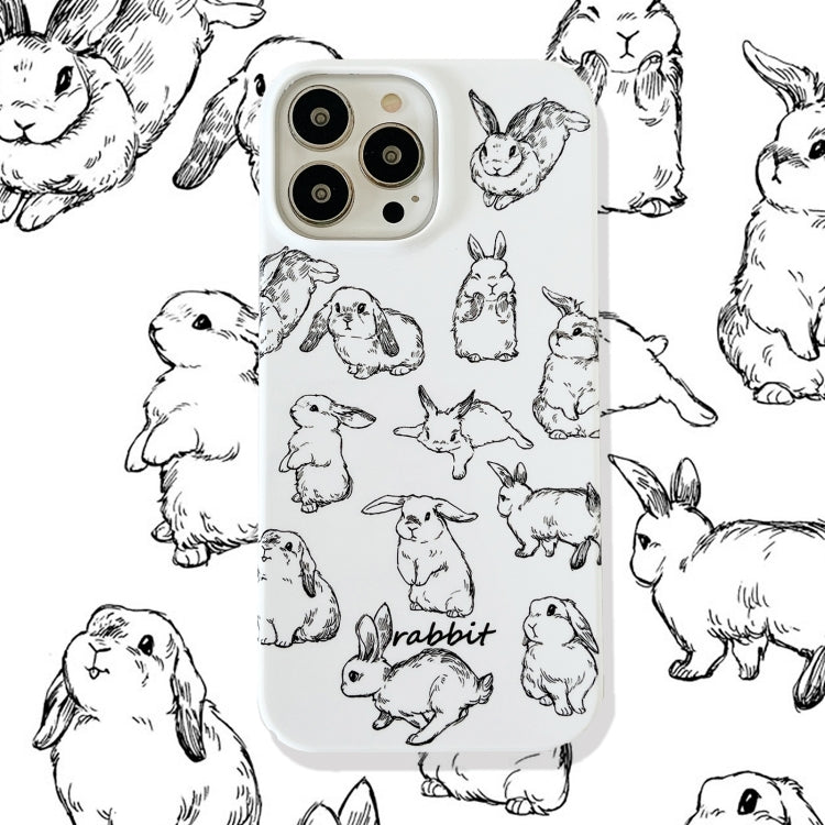 For iPhone 13 Cartoon Film Craft Hard PC Phone Case(Sketch Rabbit) by bashfashion