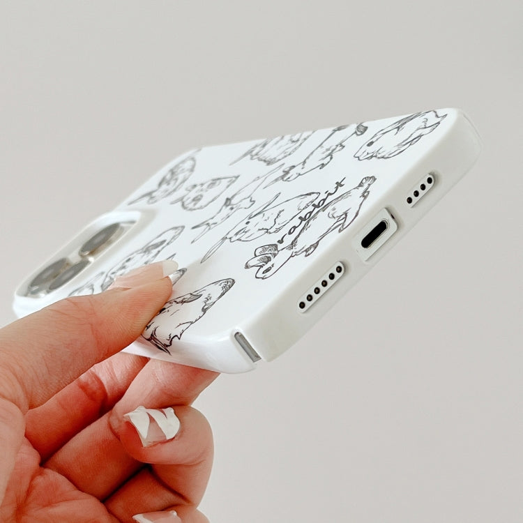 For iPhone 13 Cartoon Film Craft Hard PC Phone Case(Sketch Rabbit) by bashfashion