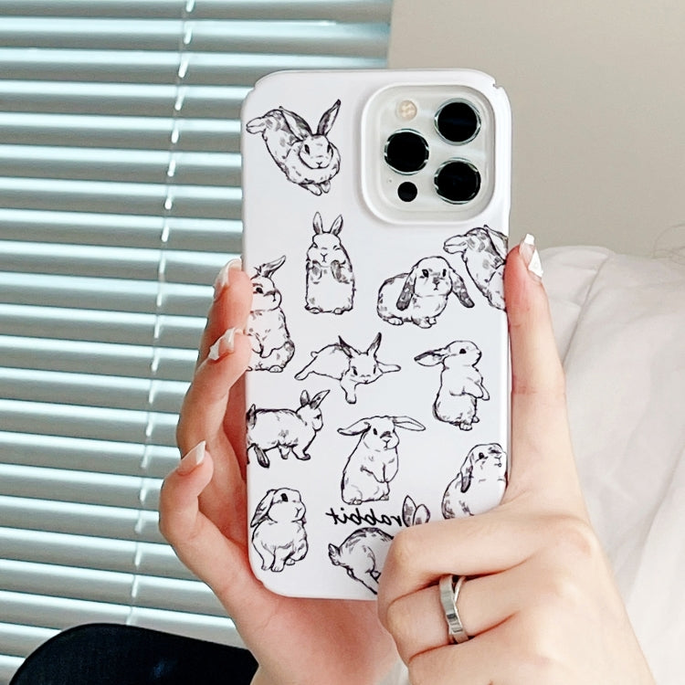 For iPhone 11 Pro Max Cartoon Film Craft Hard PC Phone Case(Sketch Rabbit) by bashfashion