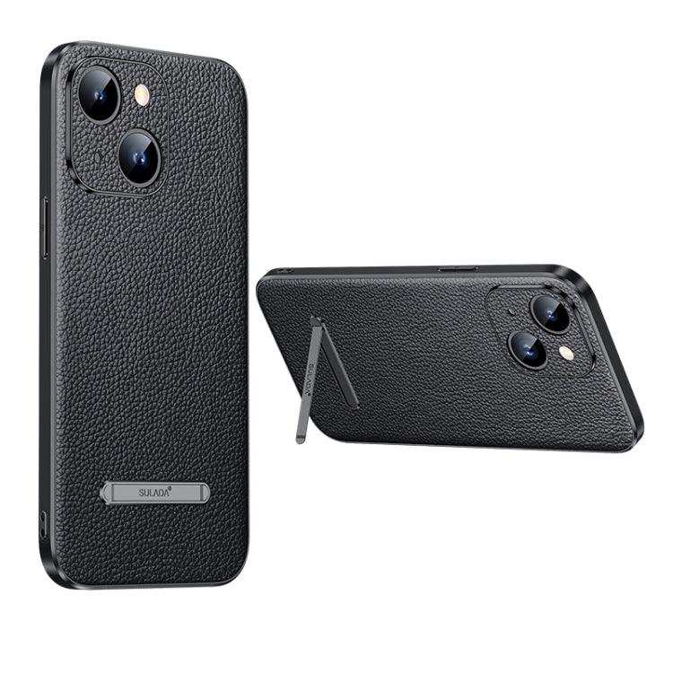 For iPhone 14 Plus SULADA Famous Artisan Series Litchi Leather PC + TPU Phone Case(Black) by SULADA