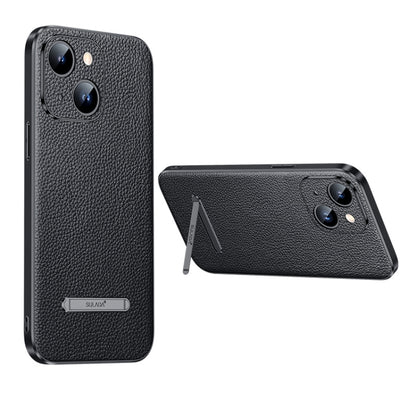 For iPhone 14 Plus SULADA Famous Artisan Series Litchi Leather PC + TPU Phone Case(Black) by SULADA