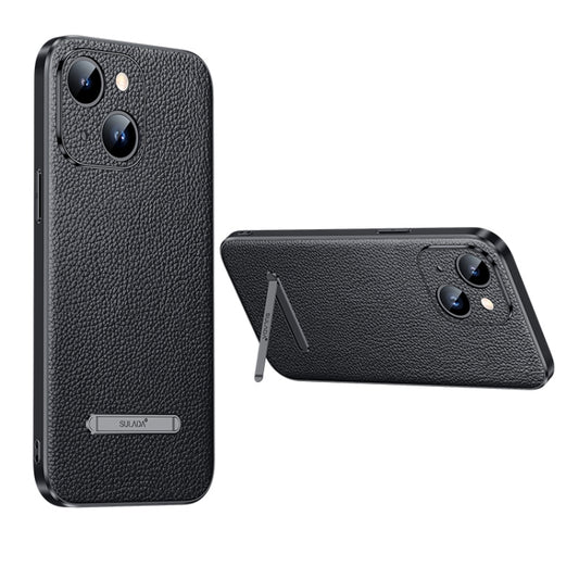For iPhone 14 Plus SULADA Famous Artisan Series Litchi Leather PC + TPU Phone Case(Black) by SULADA