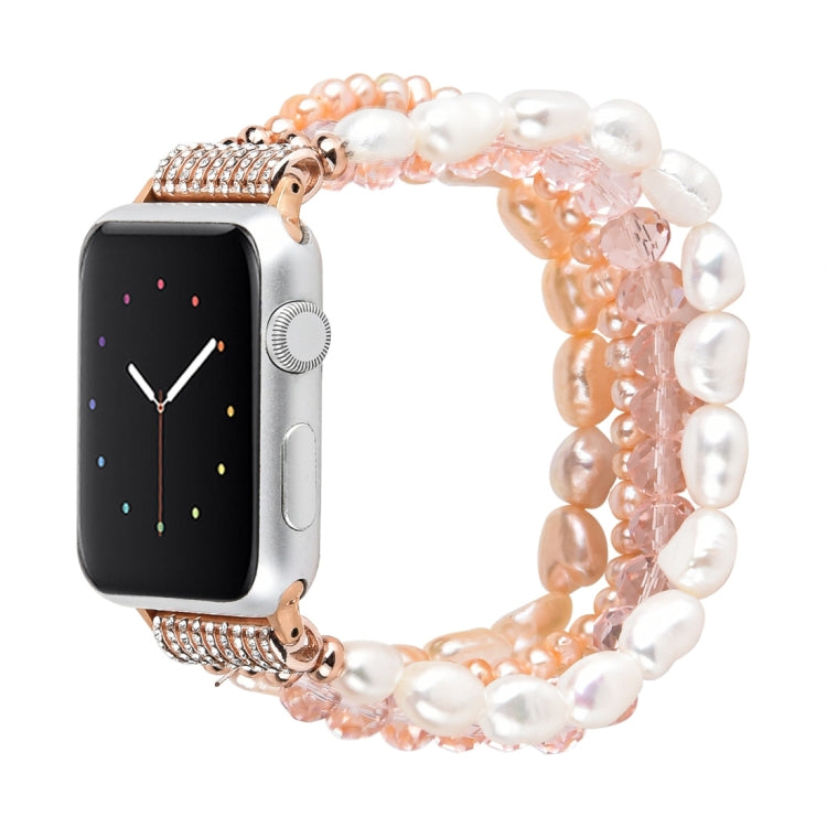 For Apple Watch 5 & 4 40mm / 3 & 2 & 1 38mm Pearl Crystal Watch Band(Pearl + Pink Crystal) by bashfashion