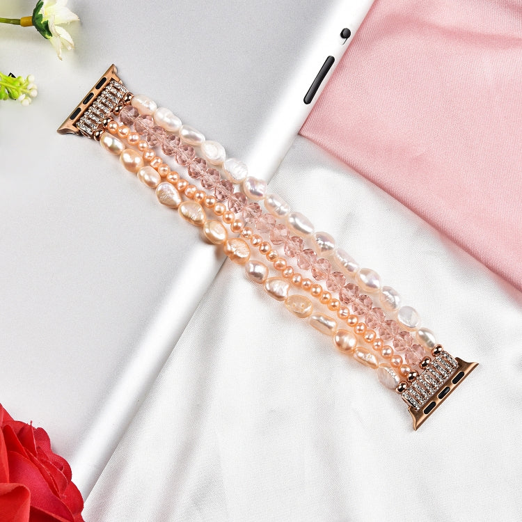 For Apple Watch 5 & 4 40mm / 3 & 2 & 1 38mm Pearl Crystal Watch Band(Pearl + Pink Crystal) by bashfashion
