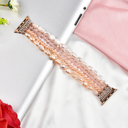 For Apple Watch 5 & 4 40mm / 3 & 2 & 1 38mm Pearl Crystal Watch Band(Pearl + Pink Crystal) by bashfashion