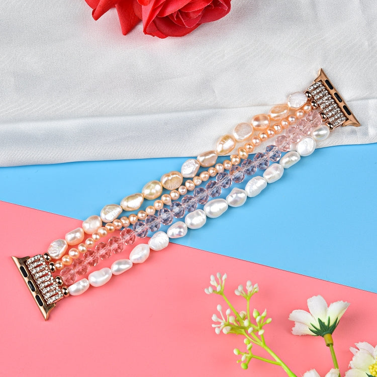 For Apple Watch 5 & 4 40mm / 3 & 2 & 1 38mm Pearl Crystal Watch Band(Pearl + Pink Crystal) by bashfashion