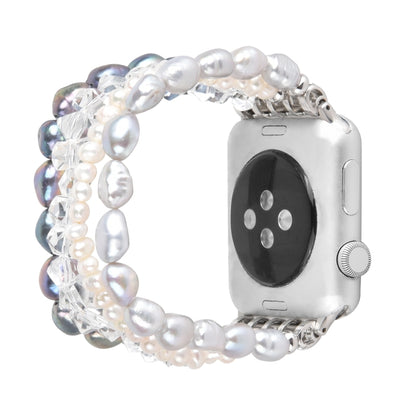 For Apple Watch 5 & 4 40mm / 3 & 2 & 1 38mm Pearl Crystal Watch Band(Pearl + White Crystal) by bashfashion