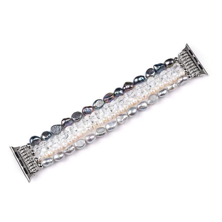 For Apple Watch 5 & 4 40mm / 3 & 2 & 1 38mm Pearl Crystal Watch Band(Pearl + White Crystal) by bashfashion