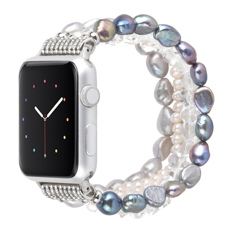 For Apple Watch 5 & 4 40mm / 3 & 2 & 1 38mm Pearl Crystal Watch Band(Pearl + White Crystal) by bashfashion