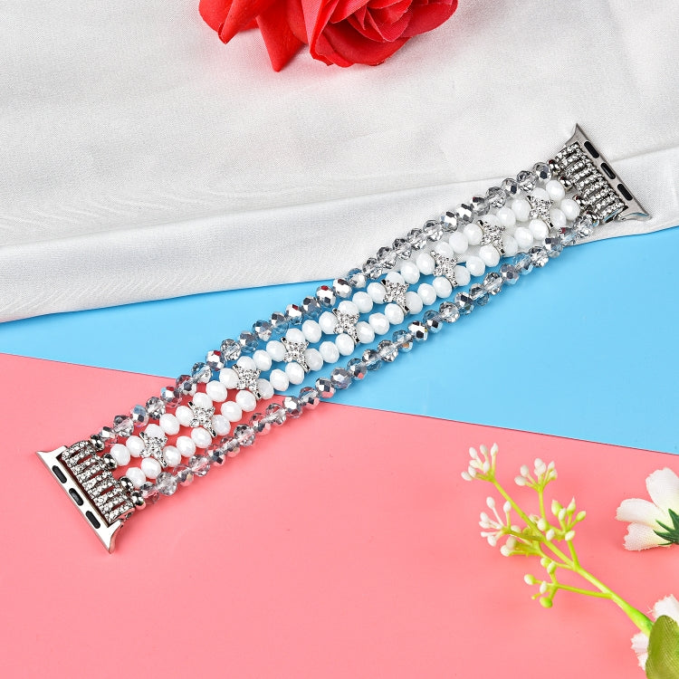 For Apple Watch 5 & 4 40mm / 3 & 2 & 1 38mm Pearl Crystal Watch Band(Crystal Porcelain White) by bashfashion