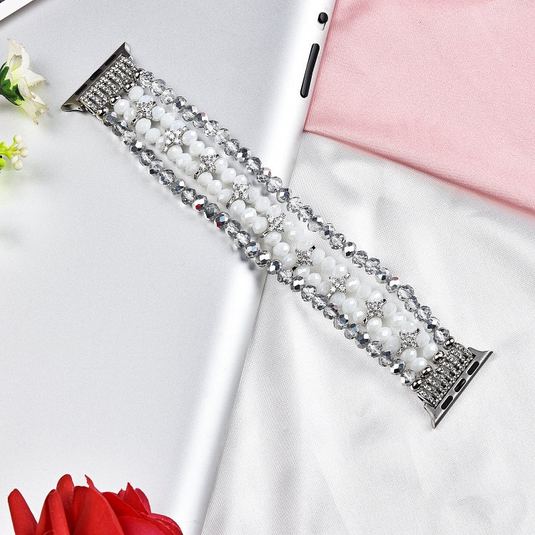 For Apple Watch 5 & 4 40mm / 3 & 2 & 1 38mm Pearl Crystal Watch Band(Crystal Porcelain White) by bashfashion