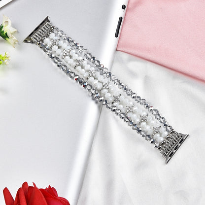 For Apple Watch 5 & 4 40mm / 3 & 2 & 1 38mm Pearl Crystal Watch Band(Crystal Porcelain White) by bashfashion