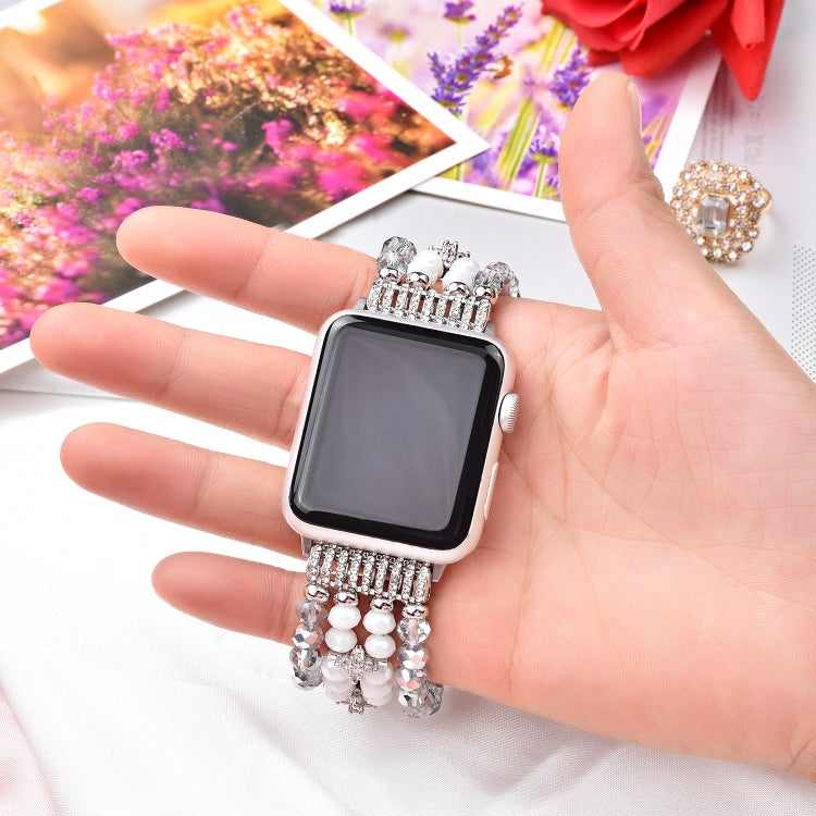 For Apple Watch 5 & 4 40mm / 3 & 2 & 1 38mm Pearl Crystal Watch Band(Crystal Porcelain White) by bashfashion