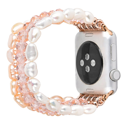 For Apple Watch 5 & 4 44mm / 3 & 2 & 1 42mm Pearl Crystal Watch Band(Pearl + Pink Crystal) by bashfashion