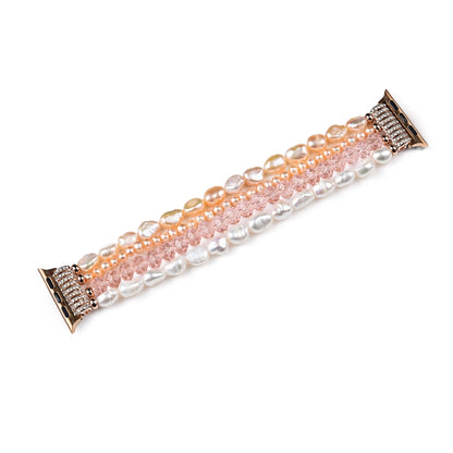 For Apple Watch 5 & 4 44mm / 3 & 2 & 1 42mm Pearl Crystal Watch Band(Pearl + Pink Crystal) by bashfashion