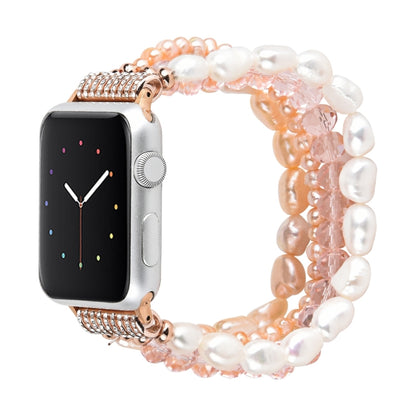 For Apple Watch 5 & 4 44mm / 3 & 2 & 1 42mm Pearl Crystal Watch Band(Pearl + Pink Crystal) by bashfashion