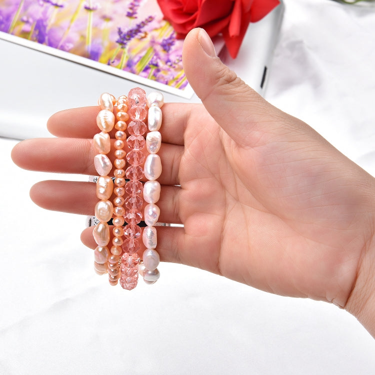 For Apple Watch 5 & 4 44mm / 3 & 2 & 1 42mm Pearl Crystal Watch Band(Pearl + Pink Crystal) by bashfashion