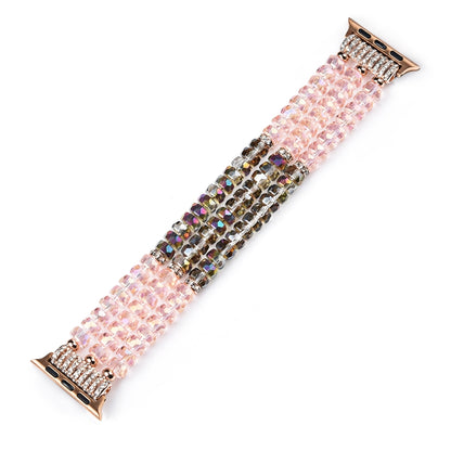 For Apple Watch 5 & 4 44mm / 3 & 2 & 1 42mm Pearl Crystal Watch Band(Crystal Pink) by bashfashion