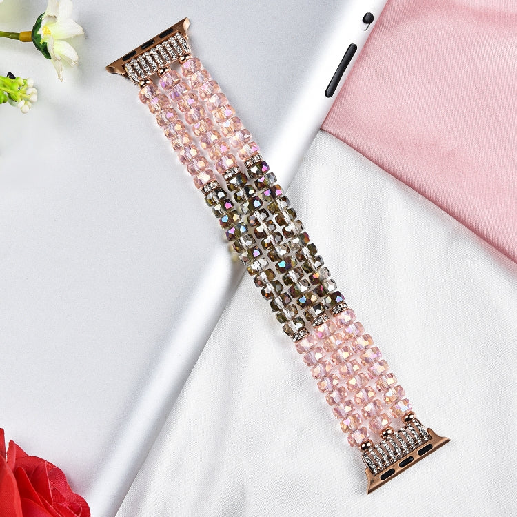 For Apple Watch 5 & 4 44mm / 3 & 2 & 1 42mm Pearl Crystal Watch Band(Crystal Pink) by bashfashion