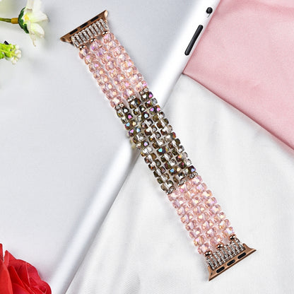 For Apple Watch 5 & 4 44mm / 3 & 2 & 1 42mm Pearl Crystal Watch Band(Crystal Pink) by bashfashion