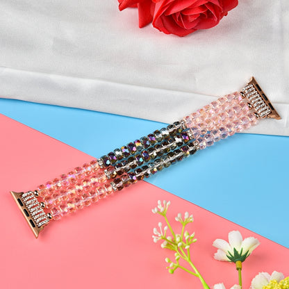 For Apple Watch 5 & 4 44mm / 3 & 2 & 1 42mm Pearl Crystal Watch Band(Crystal Pink) by bashfashion