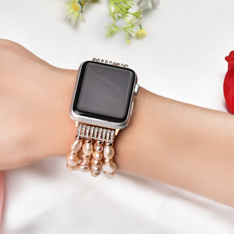 For Apple Watch 5 & 4 44mm / 3 & 2 & 1 42mm Pearl Crystal Watch Band(Natural Pearl) by bashfashion