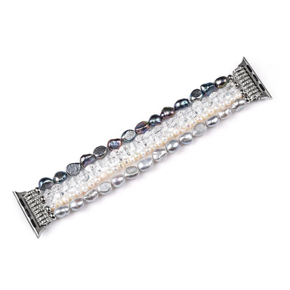 For Apple Watch 5 & 4 44mm / 3 & 2 & 1 42mm Pearl Crystal Watch Band(Pearl + White Crystal) by bashfashion