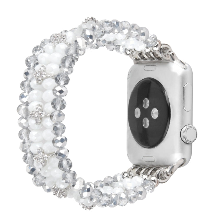 For Apple Watch 5 & 4 44mm / 3 & 2 & 1 42mm Pearl Crystal Watch Band(Crystal Porcelain White) by bashfashion