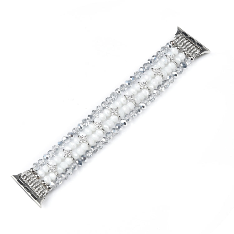For Apple Watch 5 & 4 44mm / 3 & 2 & 1 42mm Pearl Crystal Watch Band(Crystal Porcelain White) by bashfashion