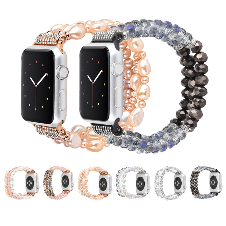 For Apple Watch 5 & 4 44mm / 3 & 2 & 1 42mm Pearl Crystal Watch Band(Pearl + Pink Crystal) by bashfashion