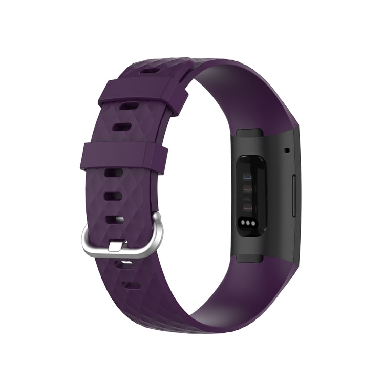 18mm Silver Color Buckle TPU Wrist Strap Watch Band for Fitbit Charge 4 / Charge 3 / Charge 3 SE, Size: L(Dark Purple) by bashfashion