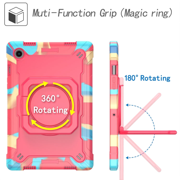 For Samsung Galaxy Tab A8 10.5 2021 Silicone + PC Bracelet Holder Tablet Case(Camouflage + Rose Red) by bashfashion