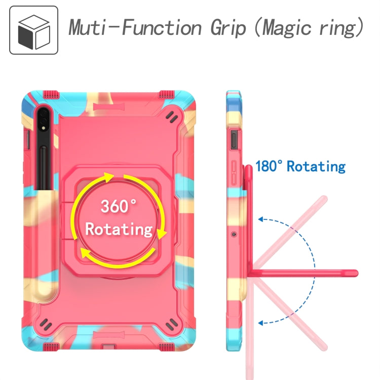 For Samsung Galaxy Tab S7 / S8 Silicone + PC Bracelet Holder Tablet Case(Camouflage + Rose Red) by bashfashion