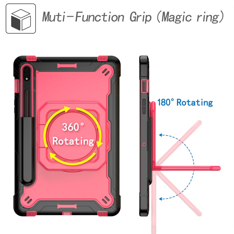 For Samsung Galaxy Tab S7 / S8 Silicone + PC Bracelet Holder Tablet Case(Black + Rose Red) by bashfashion