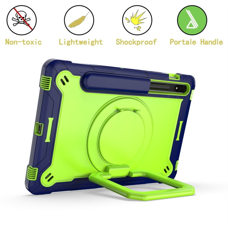 For Samsung Galaxy Tab S7 / S8 Silicone + PC Bracelet Holder Tablet Case(Navy Blue + Yellow Green) by bashfashion